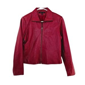 Revue Red Genuine Leather Jacket Women's 8 Full Zip Long Sleeve Streetwear Lined